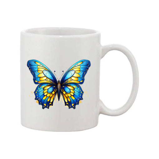Mug - 11oz - Blue Coloured Yellow Butterfly 2