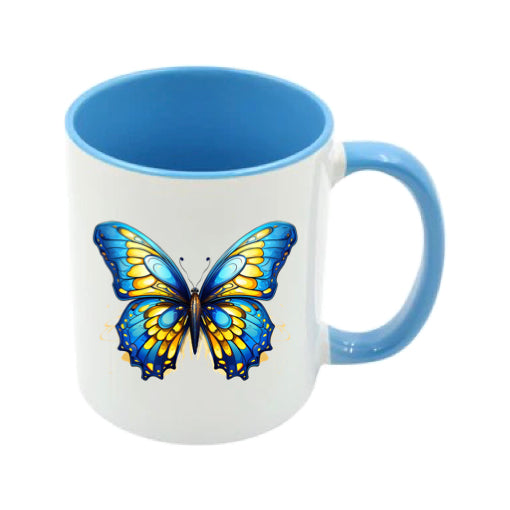 Mug - 11oz - Blue Coloured Yellow Butterfly 2