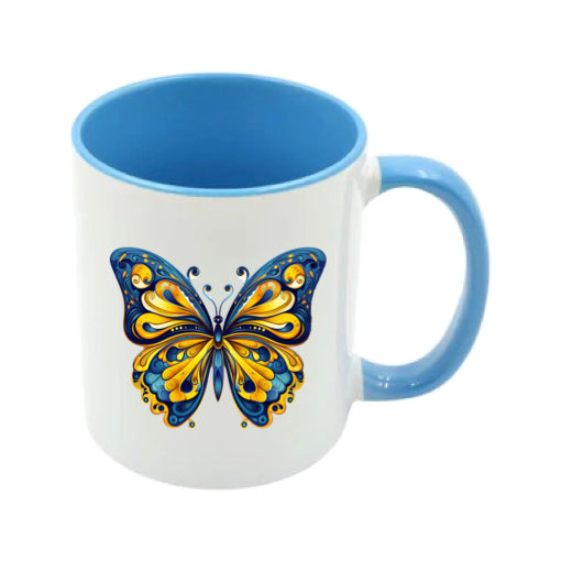 Mug - 11oz - Blue Coloured Yellow Butterfly 3