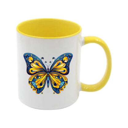 Mug - 11oz - Blue Coloured Yellow Butterfly 3