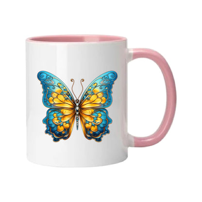 Mug - 11oz - Blue Coloured Yellow Butterfly 4