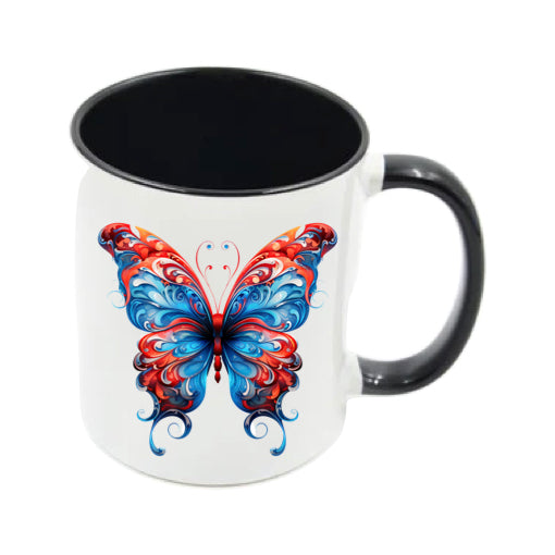 Mug - 11oz - Blue Coloured Red Butterfly 1