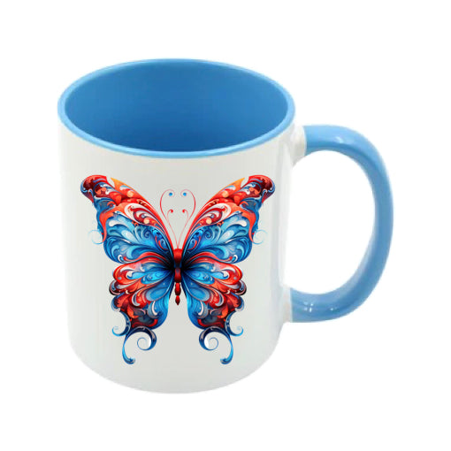 Mug - 11oz - Blue Coloured Red Butterfly 1