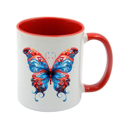 Mug - 11oz - Blue Coloured Red Butterfly 1
