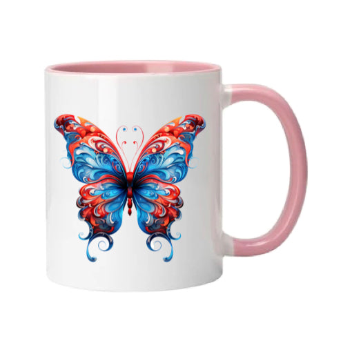 Mug - 11oz - Blue Coloured Red Butterfly 1