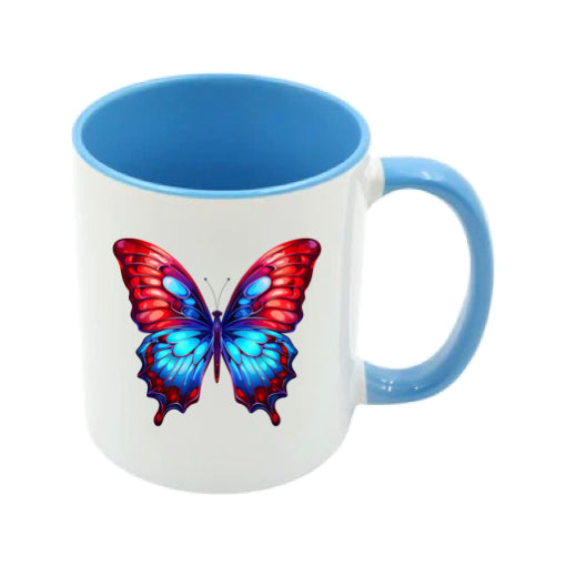 Mug - 11oz - Blue Coloured Red Butterfly 2