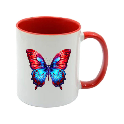 Mug - 11oz - Blue Coloured Red Butterfly 2