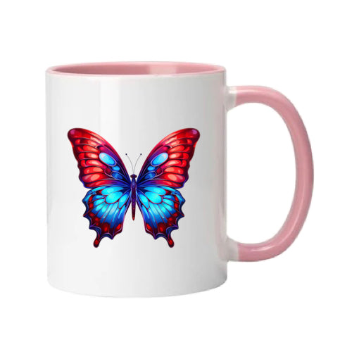 Mug - 11oz - Blue Coloured Red Butterfly 2