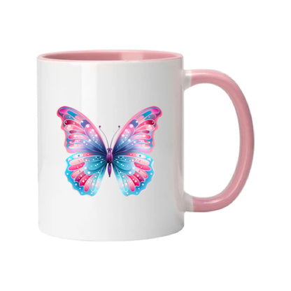 Mug - 11oz - Pink Coloured Blue Butterfly 1