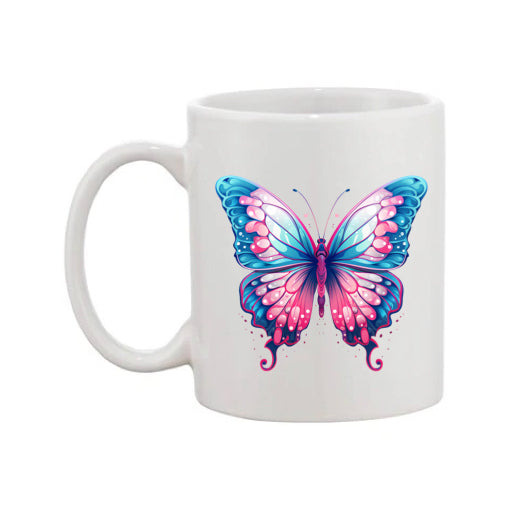 Mug - 11oz - Pink Coloured Blue Butterfly 2