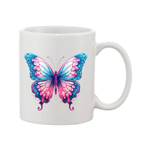 Mug - 11oz - Pink Coloured Blue Butterfly 2