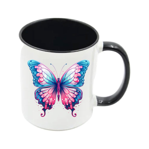Mug - 11oz - Pink Coloured Blue Butterfly 2