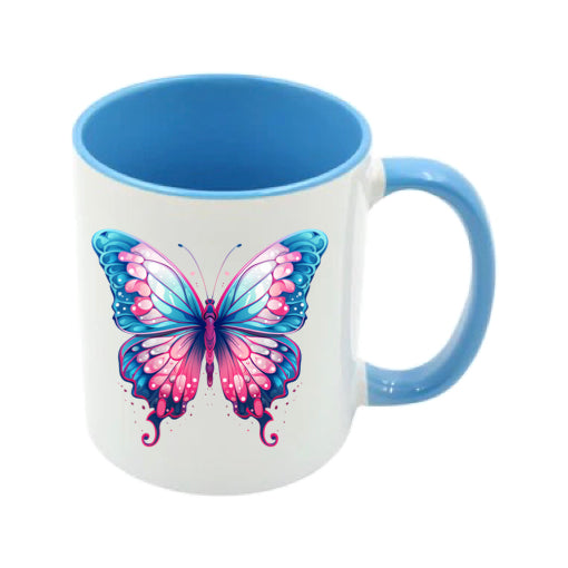 Mug - 11oz - Pink Coloured Blue Butterfly 2