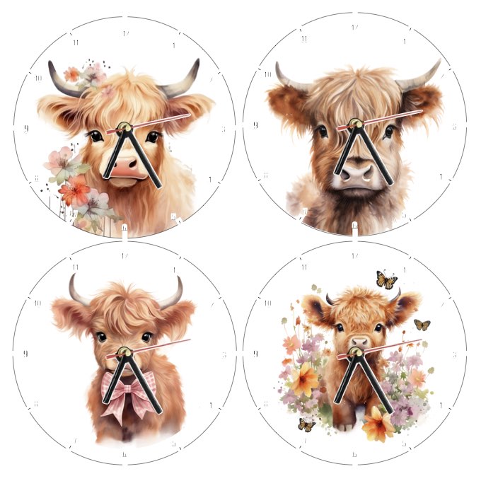 Clocks with 23x different Highland Cows - Group A