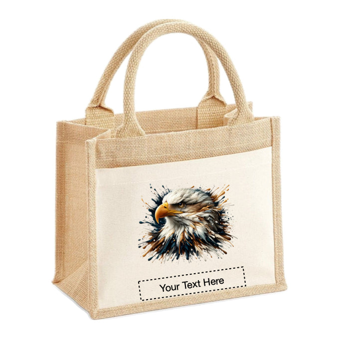 Jute Tote Bags - With 10 different Paint Splashed Eagle images