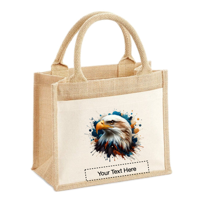 Jute Tote Bags - With 10 different Paint Splashed Eagle images