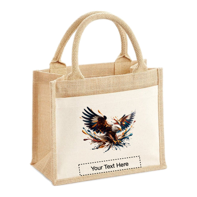 Jute Tote Bags - With 10 different Paint Splashed Eagle images