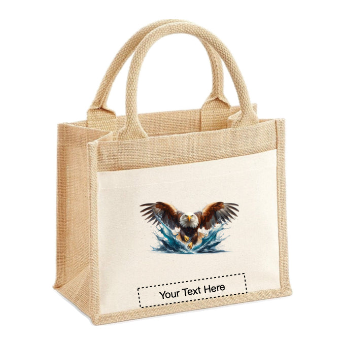 Jute Tote Bags - With 10 different Paint Splashed Eagle images