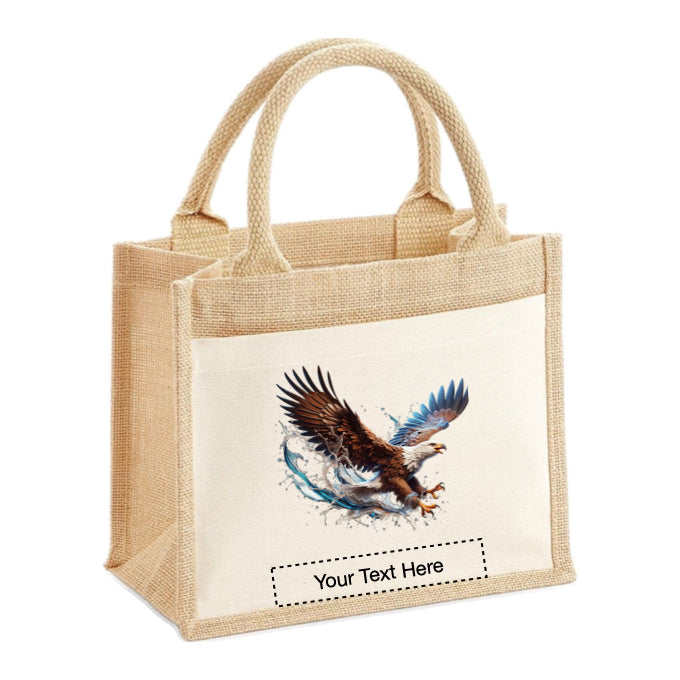Jute Tote Bags - With 10 different Paint Splashed Eagle images