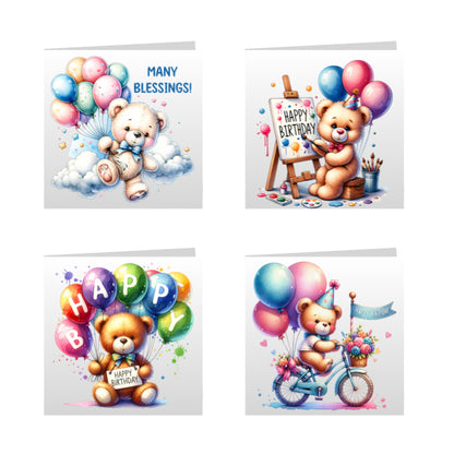 Square Greeting Cards - Happy Birthday Teddy Bears