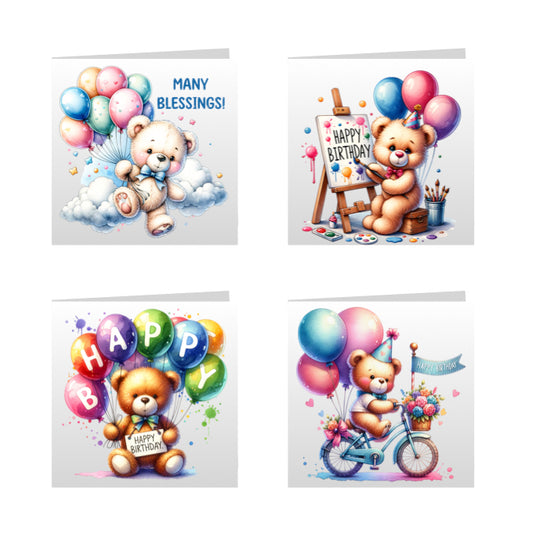 Square Greeting Cards - Happy Birthday Teddy Bears