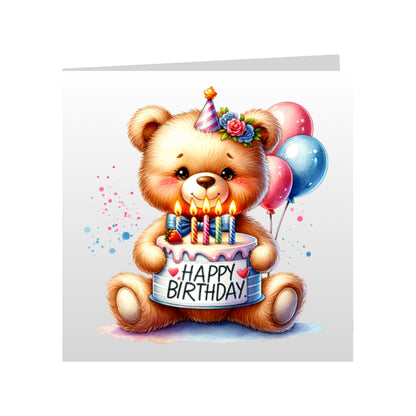 Square Greeting Cards - Happy Birthday Teddy Bears