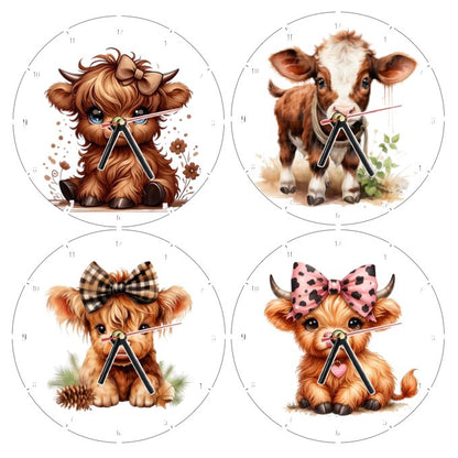 Clocks with 16x different clipart Baby Highland Cows - Group B