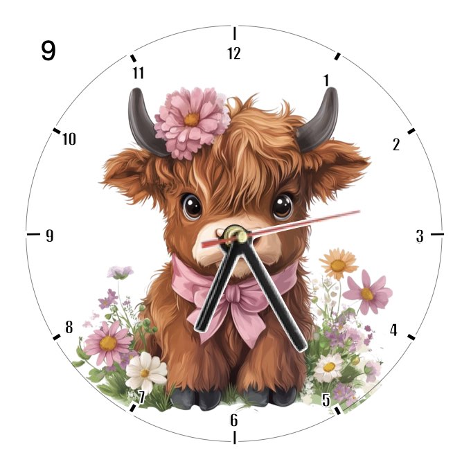 Clocks with 16x different clipart Baby Highland Cows - Group B
