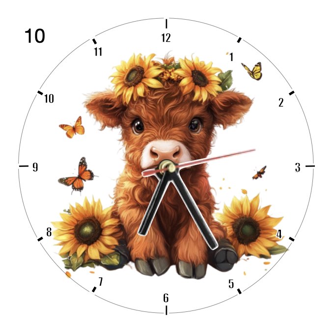 Clocks with 16x different clipart Baby Highland Cows - Group B