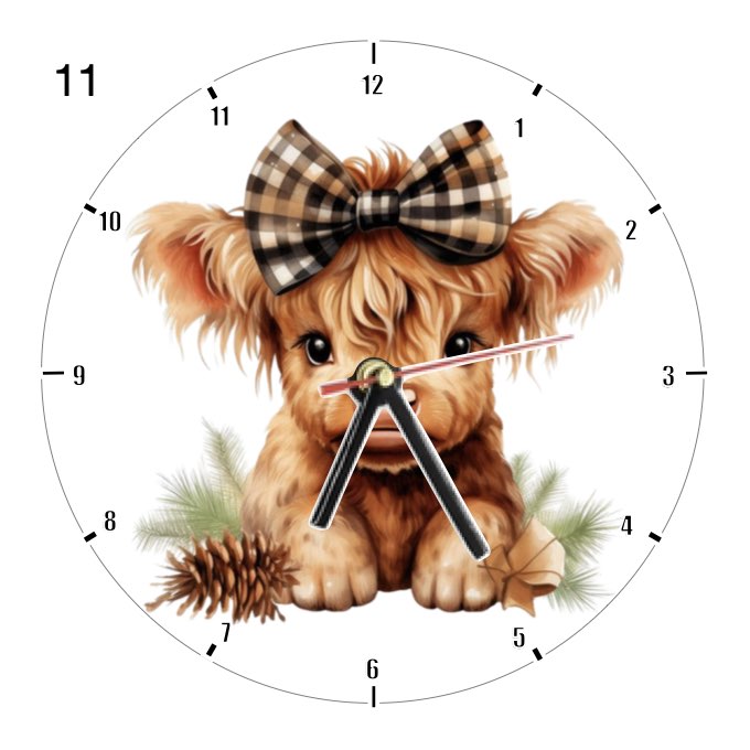 Clocks with 16x different clipart Baby Highland Cows - Group B