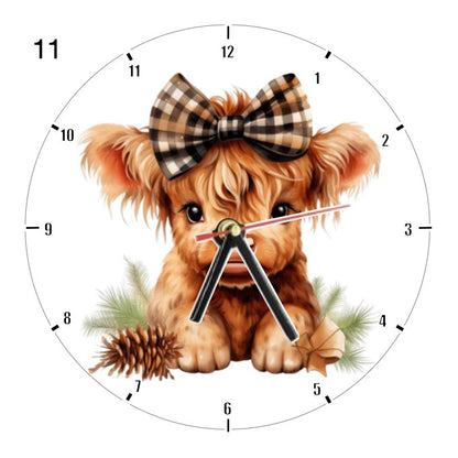 Clocks with 16x different clipart Baby Highland Cows - Group B