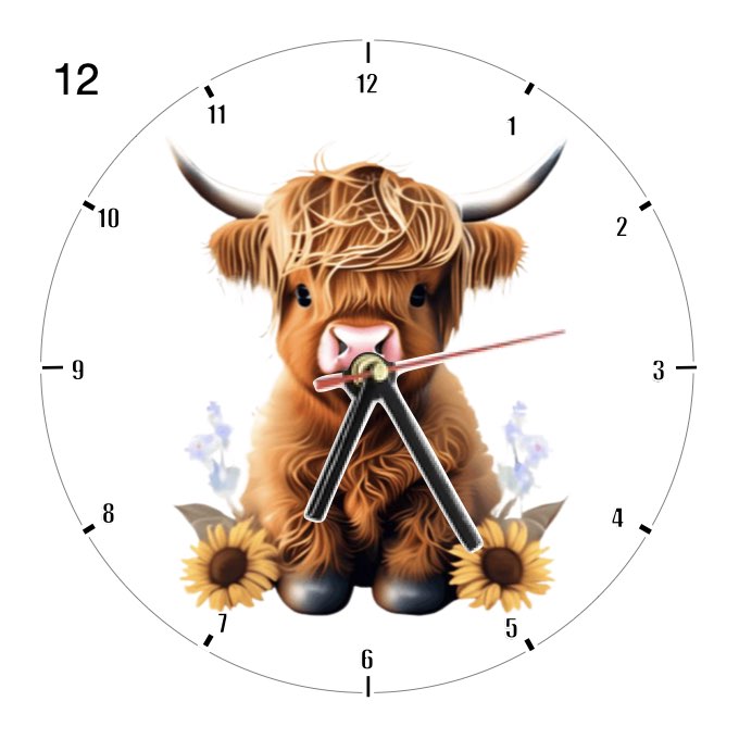 Clocks with 16x different clipart Baby Highland Cows - Group B