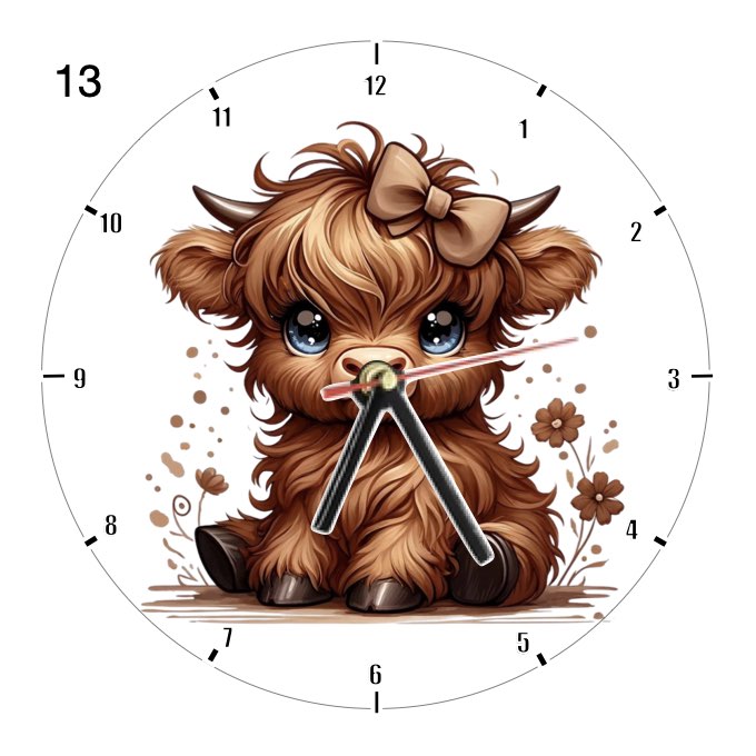 Clocks with 16x different clipart Baby Highland Cows - Group B