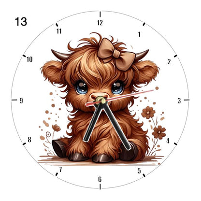 Clocks with 16x different clipart Baby Highland Cows - Group B