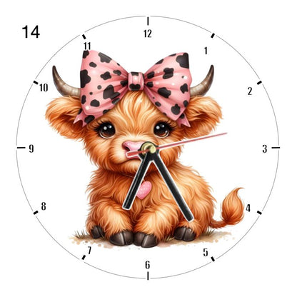 Clocks with 16x different clipart Baby Highland Cows - Group B