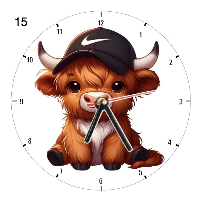Clocks with 16x different clipart Baby Highland Cows - Group B