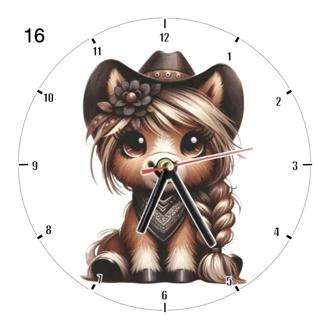 Clocks with 16x different clipart Baby Highland Cows - Group B