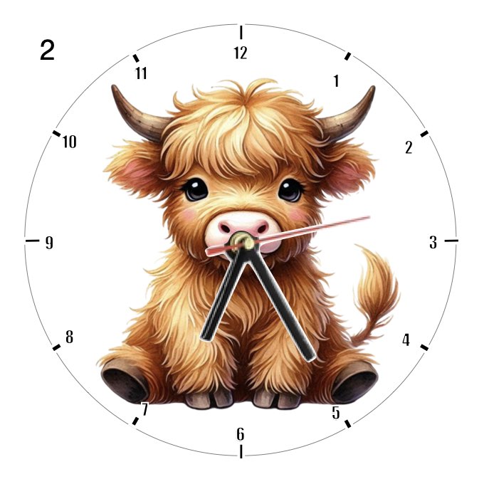 Clocks with 16x different clipart Baby Highland Cows - Group B