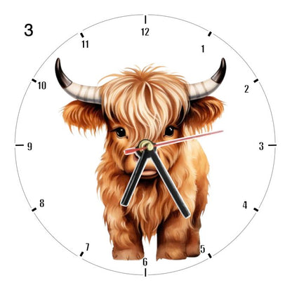 Clocks with 16x different clipart Baby Highland Cows - Group B