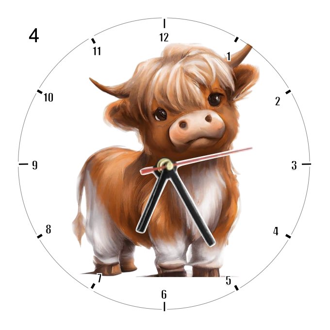 Clocks with 16x different clipart Baby Highland Cows - Group B