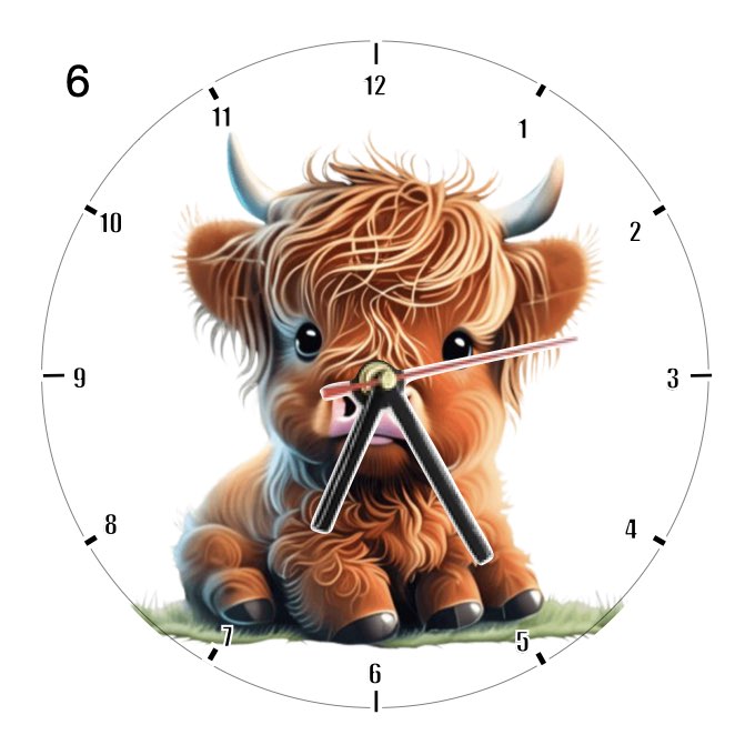 Clocks with 16x different clipart Baby Highland Cows - Group B