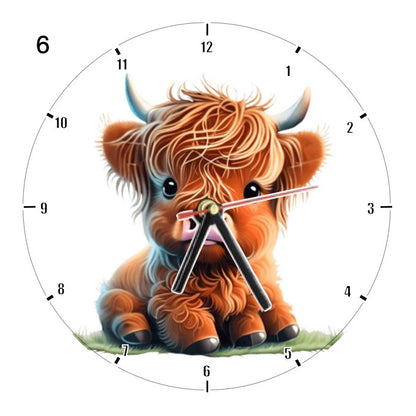 Clocks with 16x different clipart Baby Highland Cows - Group B