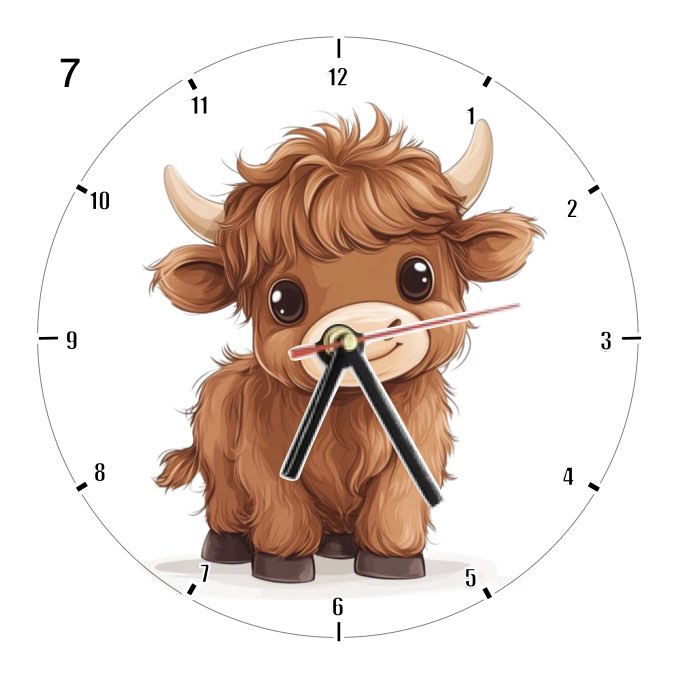 Clocks with 16x different clipart Baby Highland Cows - Group B