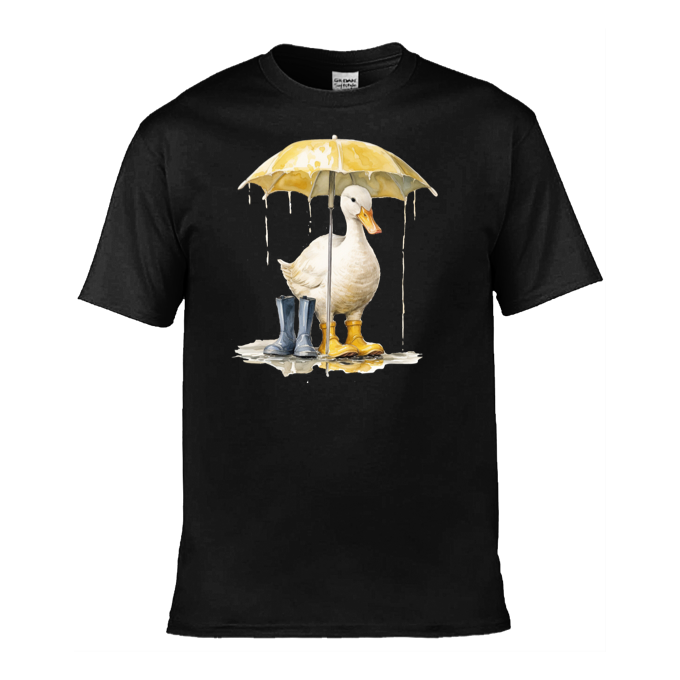 Mens T-Shirt (Gildan Softstyle 64000) - 10 Colours to choose from with a Duck Holding an Umbrella 1