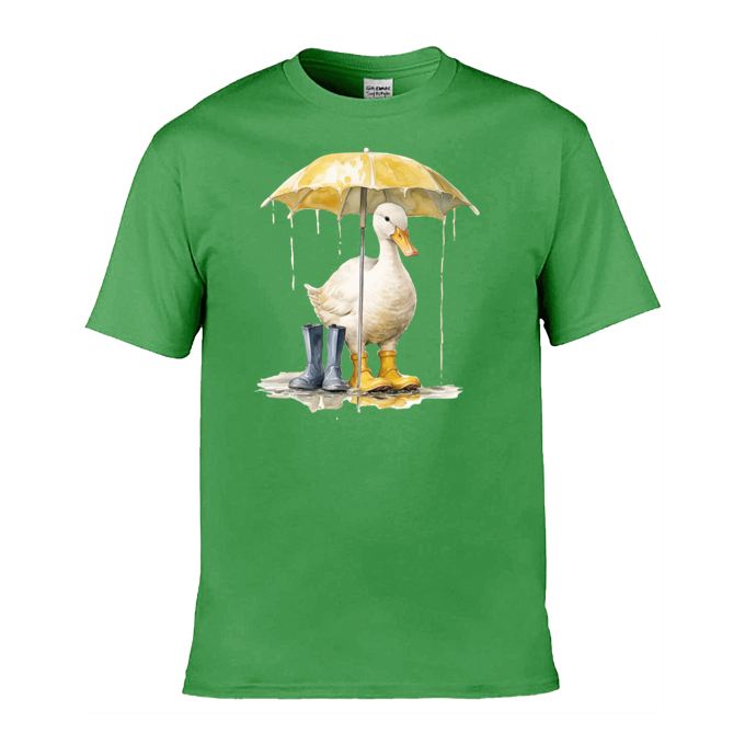 Mens T-Shirt (Gildan Softstyle 64000) - 10 Colours to choose from with a Duck Holding an Umbrella 1