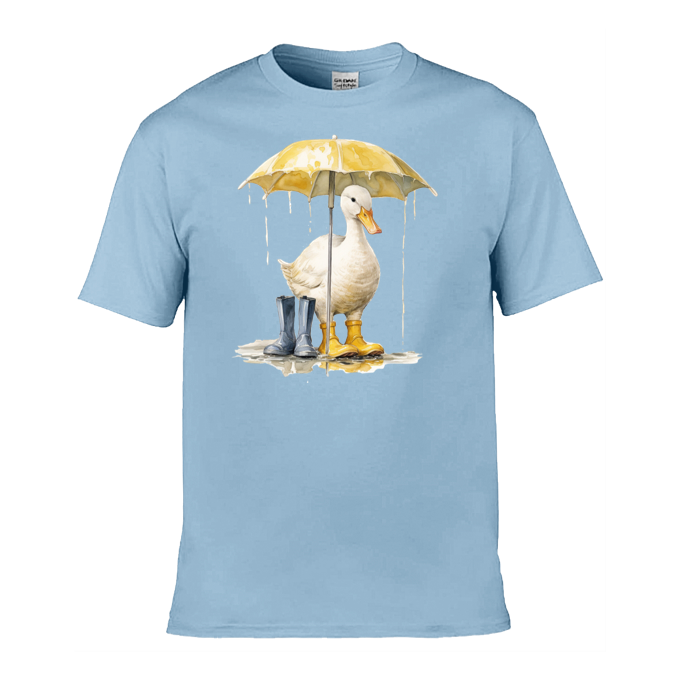 Mens T-Shirt (Gildan Softstyle 64000) - 10 Colours to choose from with a Duck Holding an Umbrella 1