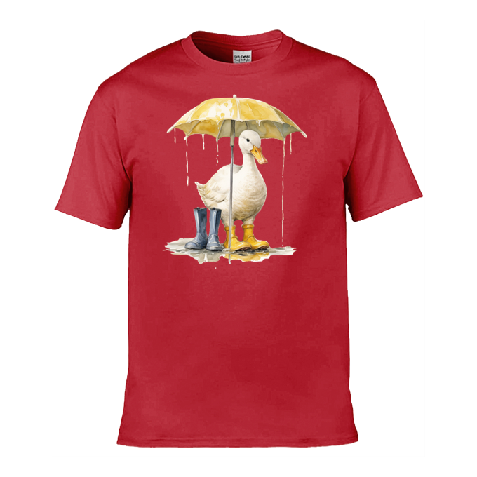 Mens T-Shirt (Gildan Softstyle 64000) - 10 Colours to choose from with a Duck Holding an Umbrella 1