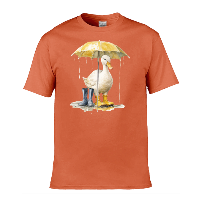 Mens T-Shirt (Gildan Softstyle 64000) - 10 Colours to choose from with a Duck Holding an Umbrella 1