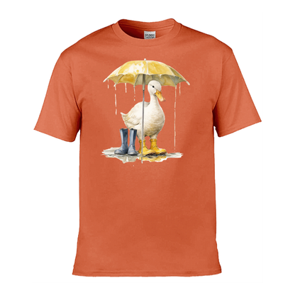 Mens T-Shirt (Gildan Softstyle 64000) - 10 Colours to choose from with a Duck Holding an Umbrella 1