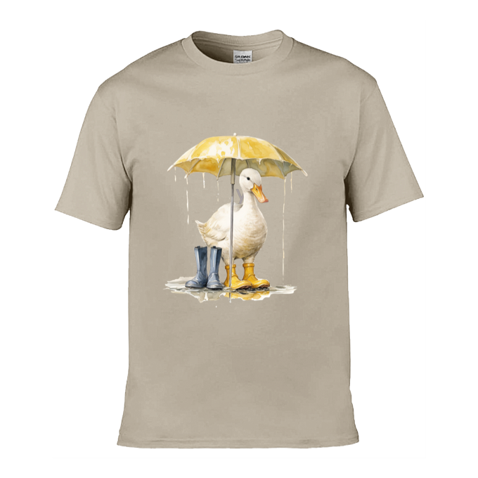 Mens T-Shirt (Gildan Softstyle 64000) - 10 Colours to choose from with a Duck Holding an Umbrella 1